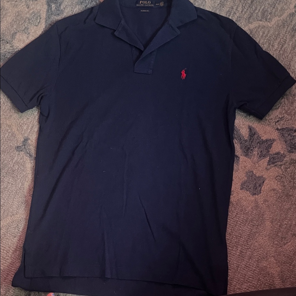 Ralph Lauren Men's Dark Blue Polo Shirt with Red Logo